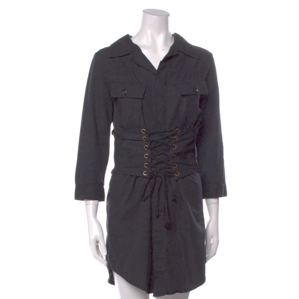 NSF Black Textured Fabric Shirtdress